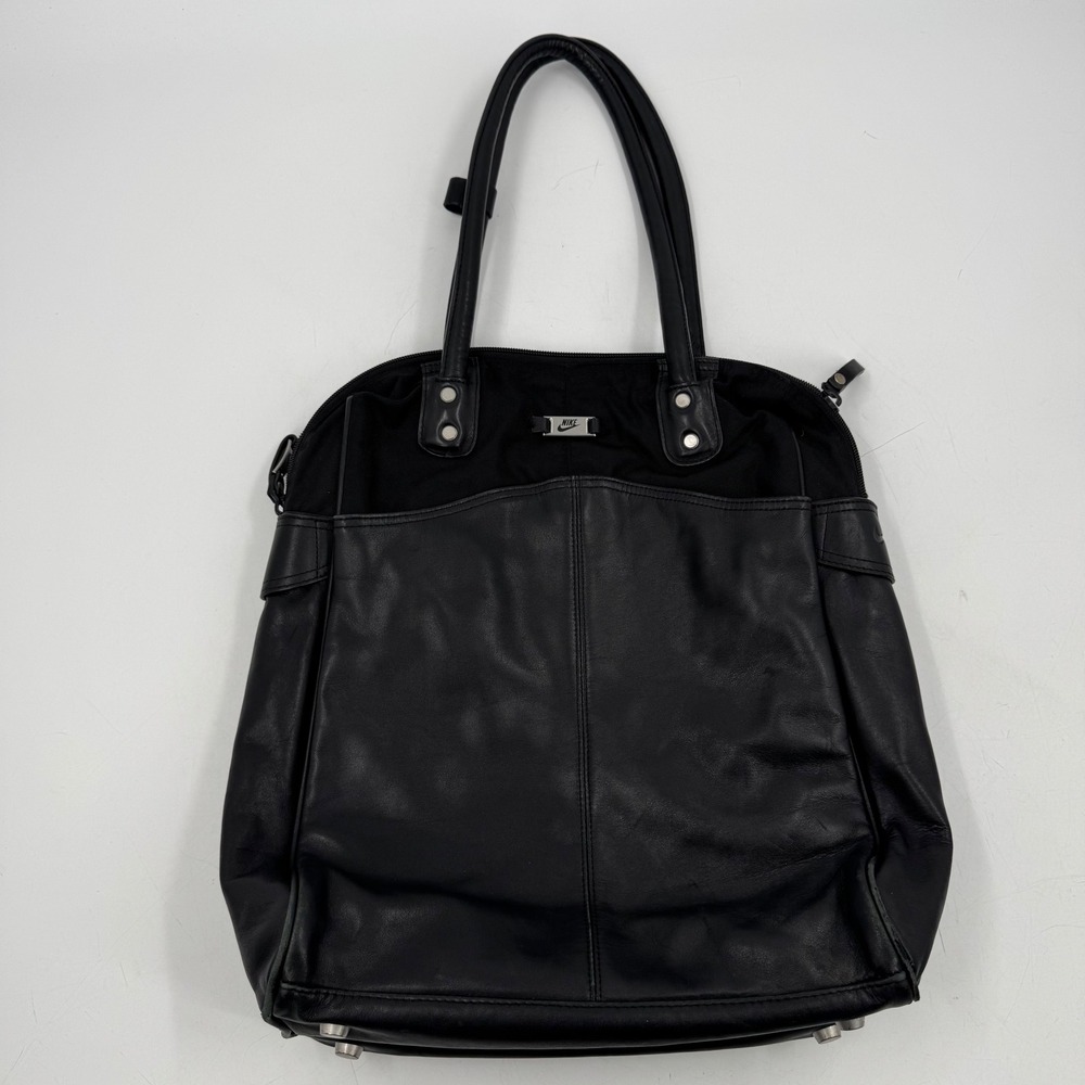 Nike‎ Black Leather and Nylon Tote Bag Shoulder Bag Carryall BA4349-001
